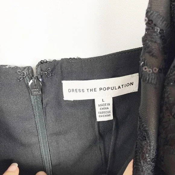 Dress The Population Womens Giulia Sequin Crepe Dress Large Black NWT. - Picture 7 of 8